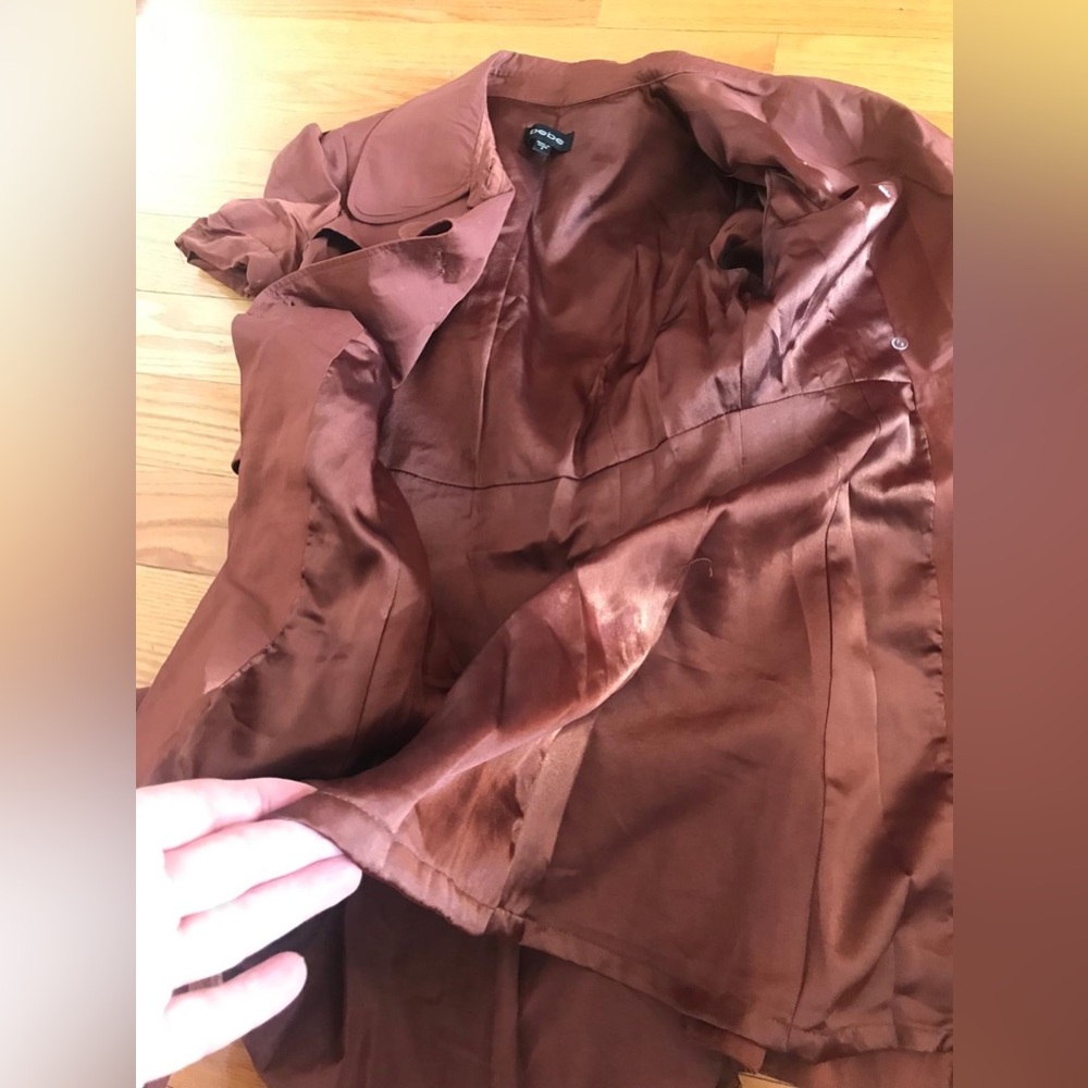 Bebe orange brown short sleeve trench coat dress with buttons and belt in sz S - Picture 11 of 14